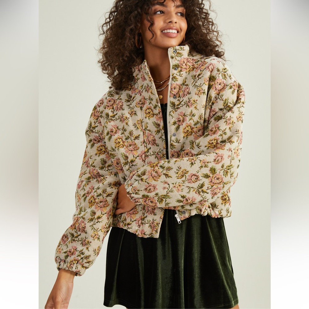 Altar'd State Cream Floral Bomber Jacket